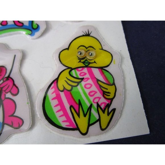 Neon Easter Puffy Stickers Google Eyes Vintage Single Open Sheet GUC - Picture 13 of 16